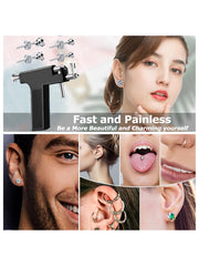 Ear Piercing Gun Kit, 33PCS Self Piercing Earrings Set, Nose Navel Lip Ears Piercer Body Piercing Tools, Earring Piercer with Hypoallergenicear Piercing Needle Kit for Salon & Home