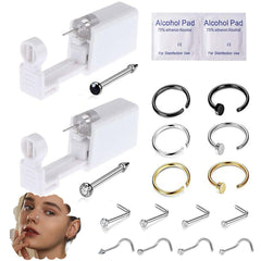 Nose Piercing Gun Kit - 2 Colors Disposable Sterile Safety Nose Piercing Gun with 22 Nose Jewelry Nose Studs Ring Hoop for Women Girls…