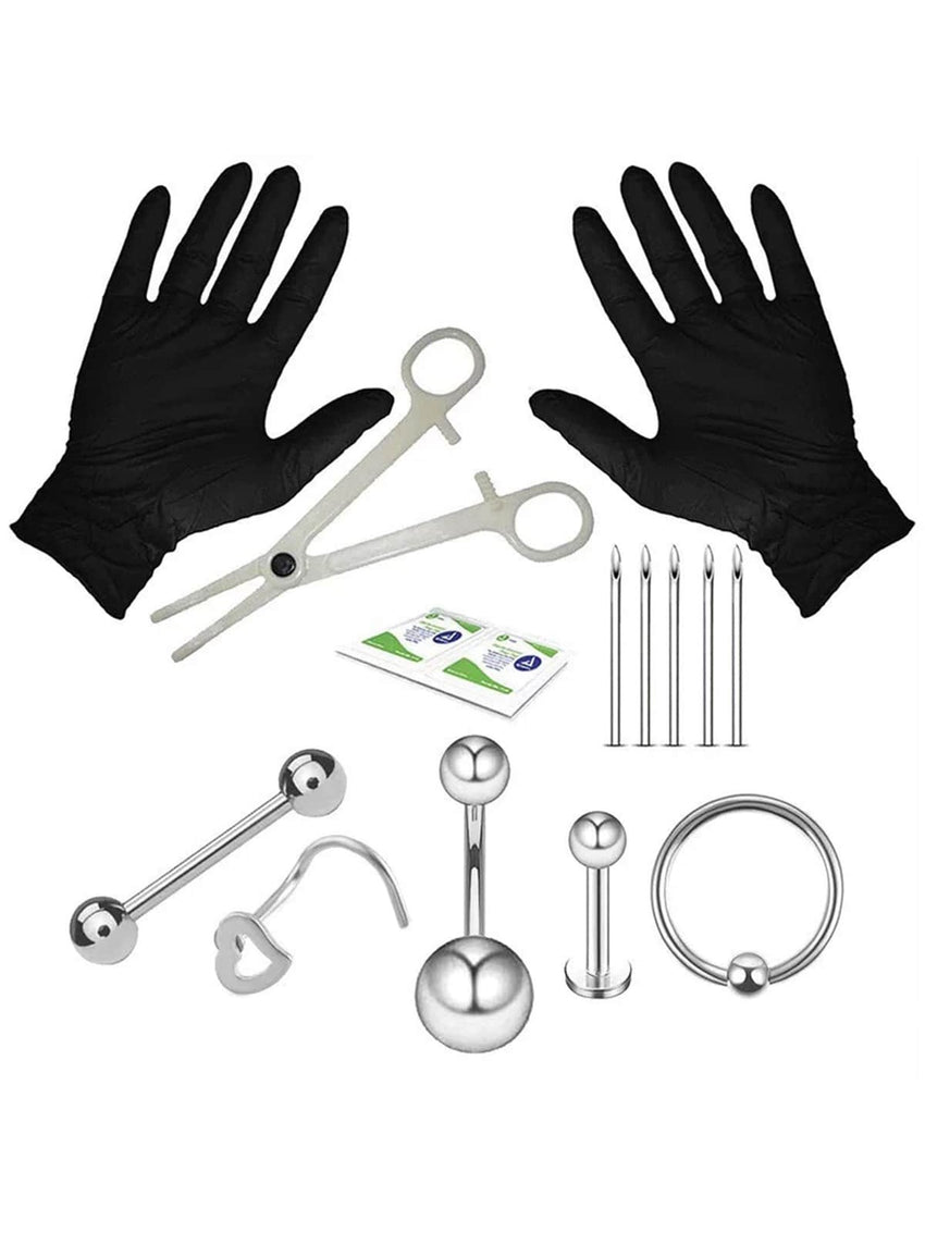 15PCS Belly Button Piercing Kit,14G Body Piercing Needles and Disposable Piercing Clamps Set for 316L Surgical Stainless Steel Silver Belly Button Ring Navel Piercing
