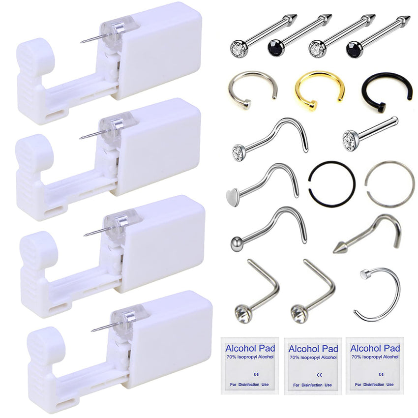 Nose Piercing Kit - 4 Pack Self Nose Piercing Gun, Disposable Safety Nose Percinging Kit with Nose Rings Stud Nose Piercings Gun Kit Tool