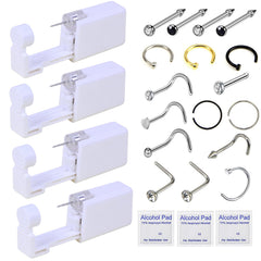 Nose Piercing Kit - 4 Pack Self Nose Piercing Gun, Disposable Safety Nose Percinging Kit with Nose Rings Stud Nose Piercings Gun Kit Tool