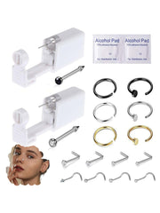 Nose Piercing Gun Kit - 2 Colors Disposable Sterile Safety Nose Piercing Gun with 22 Nose Jewelry Nose Studs Ring Hoop for Women Girls…