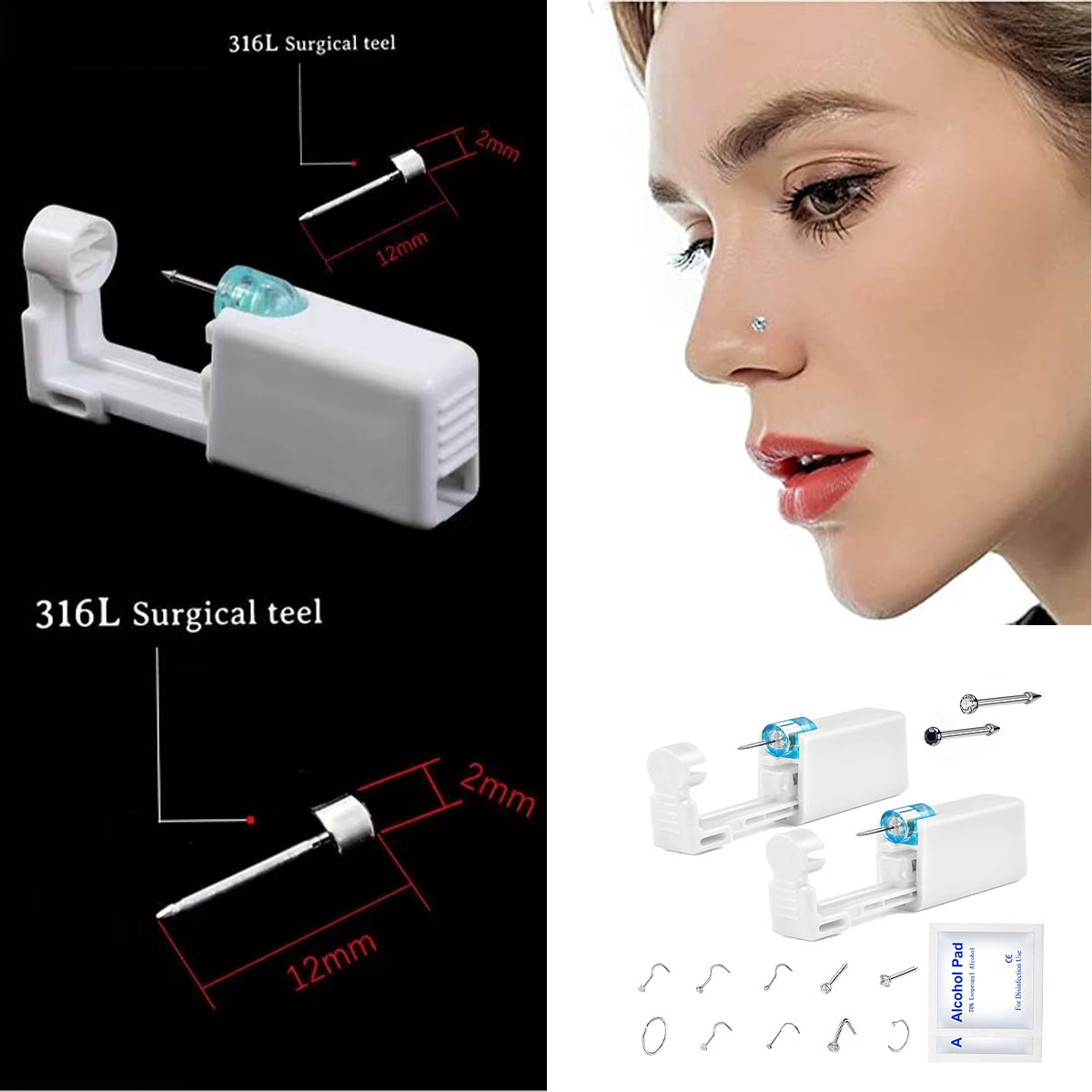 Nose Piercing Gun - 2 Pack Self Nose Piercing Kit with 10pcs Nose Rings Stud Tool, Disposable Safety Nose Percinging Kit Nose Piercings Gun Kit Tool