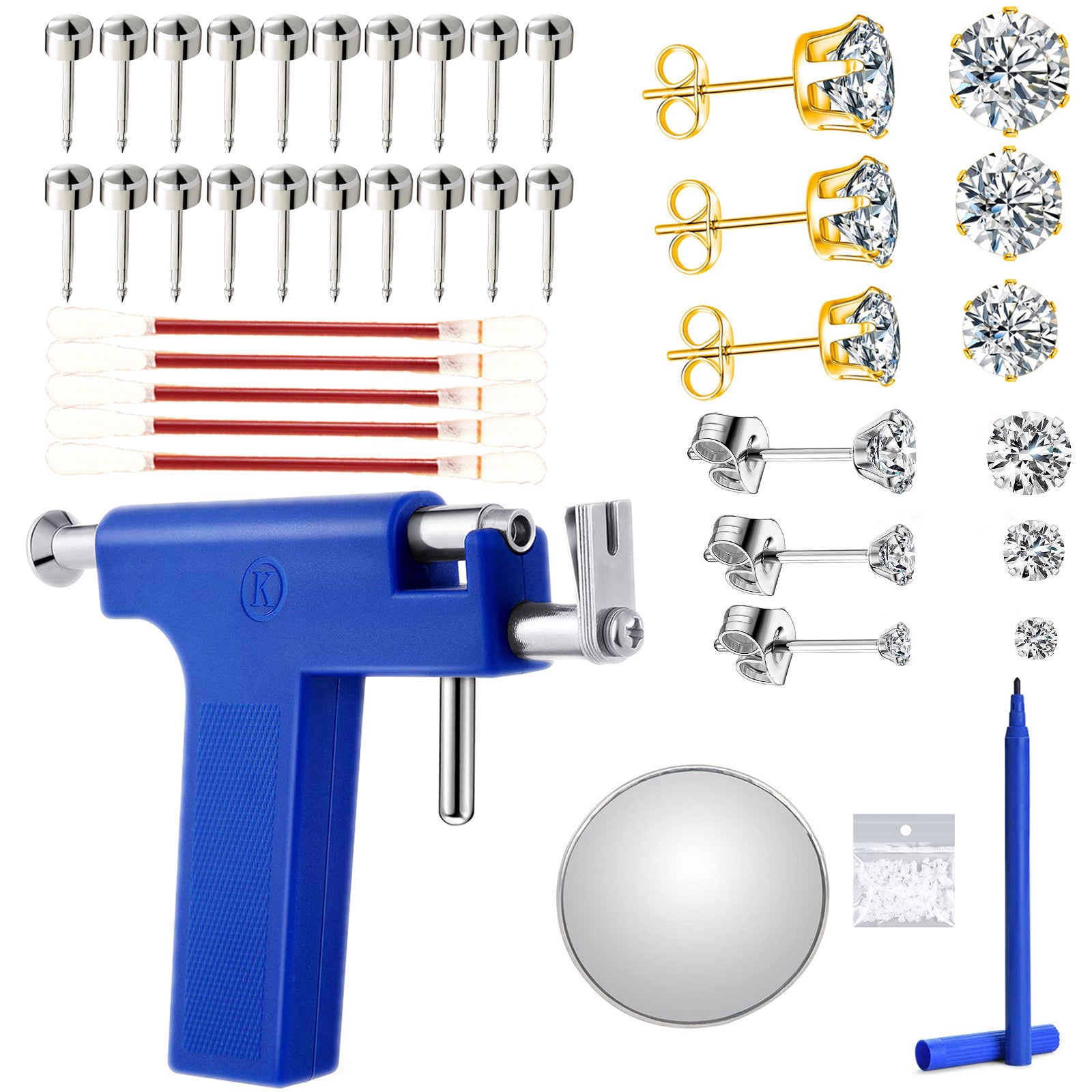 Reusable Ear Piercing Kit, Professional Salon Peircings Gun Tools With Silver Earrings Set